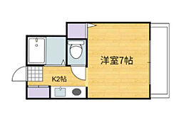 アスティーニ海田南 2階ワンルームの間取り