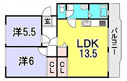 山根マンション 4階2LDKの間取り