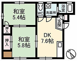 フレグランスマニス 1階2DKの間取り
