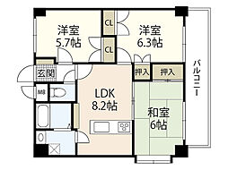 カサグランデI 6階3DKの間取り