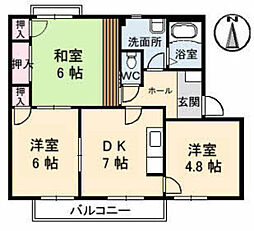 中山台アクシア 2階3DKの間取り