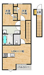 MONTE長束西（モンテ長束西） 2階2LDKの間取り