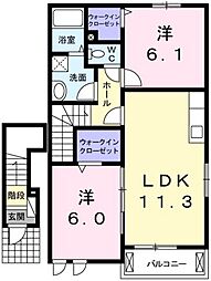 グリーン　ワールドI 2階2LDKの間取り