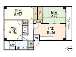 フィネス西田 3DKの間取図画像