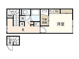 レオパレス行友 2階1Kの間取り