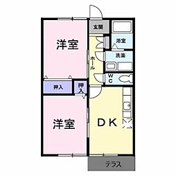 ハイグレードハイツ 1階2DKの間取り