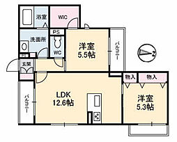 ガーデンコート長束 3階2LDKの間取り