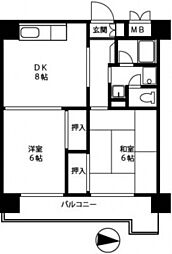 ヴィラプランタン 10階2DKの間取り