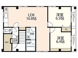 リノリノアパートメント 5階2LDKの間取り