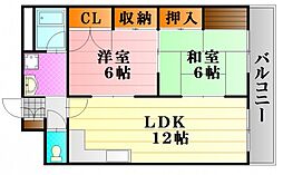 バス 東山本下車 徒歩1分の賃貸マンション 3階2LDKの間取り