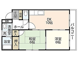 アセント宇品M1（旧エステート芸峰） 2階2LDKの間取り