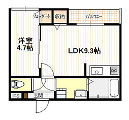 天神新築アパート 1階1LDKの間取り