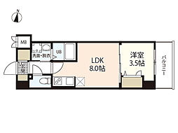 S-RESIDENCE広島駅diletto 2階1LDKの間取り