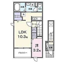 マハーロＹＡＭＡＮＡＫＡ 2階1LDKの間取り