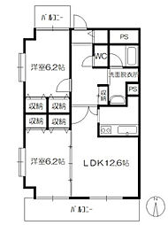 ラフィーネ1番館 2LDKの間取図画像