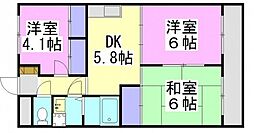 旭グリーンハイツ 3DKの間取図画像