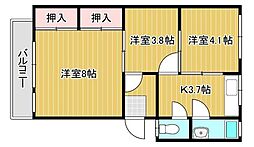 鵜崎マンション 3Kの間取図画像