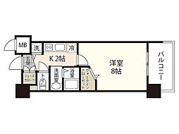 グラビスコート舟入中町 1Kの間取図画像