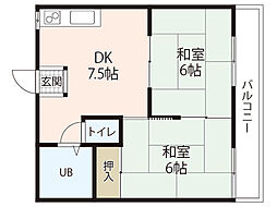 居藤ハイツA棟 2DKの間取図画像
