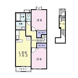 ソレイユ1番館 2LDKの間取図画像