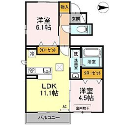 パステル城山 2LDKの間取図画像