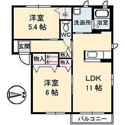 クレールTB棟 2LDKの間取図画像