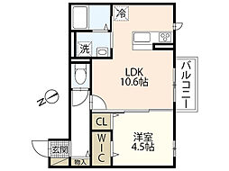 セジュール己斐上K.N 1LDKの間取図画像