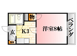 ボヌール中尾 1Kの間取図画像