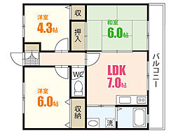 ベージュ278 3DKの間取図画像