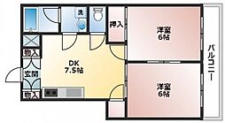 コーポ躍場 2DKの間取図画像