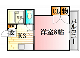 Yビル弐番館 1Kの間取図画像