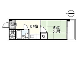 Kビル観音 1Kの間取図画像