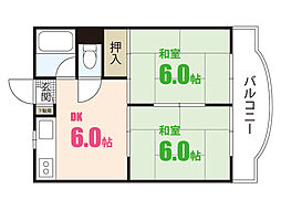 樹マンション 3階2DKの間取り