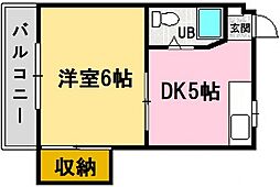 JR山陽本線 横川駅 徒歩18分の賃貸マンション 1階1DKの間取り