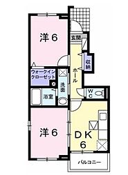 アップルトーン 1階2DKの間取り
