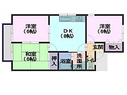 サンリッチオカミヘラ 2階3DKの間取り