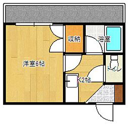 エステート三滝 5階1Kの間取り