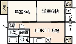 ＪＳビル美鈴園 3階2LDKの間取り