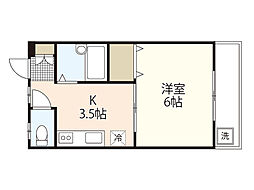 メゾン中央 1階1Kの間取り