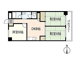 リバーサイド観音 6階3DKの間取り