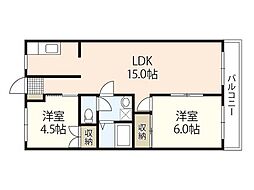 平稲ビル 4階2LDKの間取り