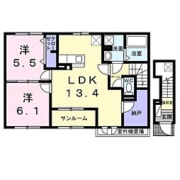 プレミアムテラス 2階2LDKの間取り