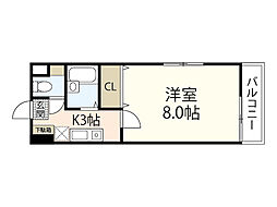 庚午坂本ビル 3階1Kの間取り
