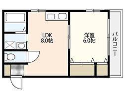 岡田ビル 3階1LDKの間取り