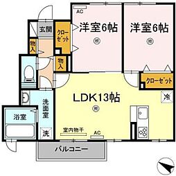 Ｄ−ｒｏｏｍそらの 1階2LDKの間取り
