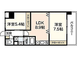ラフォーレ十日市 7階2LDKの間取り