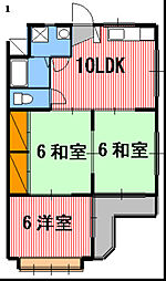 コーポねずみや 2階3LDKの間取り