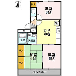 ハイカムール玉木 2階2LDKの間取り