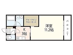 グリーンヒル吉村3 3階1Kの間取り