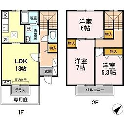リヴェール小田　A棟 1階3LDKの間取り